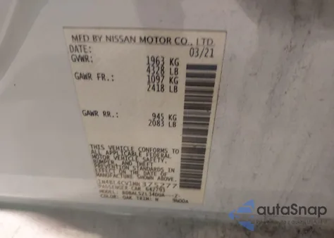 2021 Nissan Altima Sr Fwd from USA, damaged, VIN 1N4BL4CV1MN375277